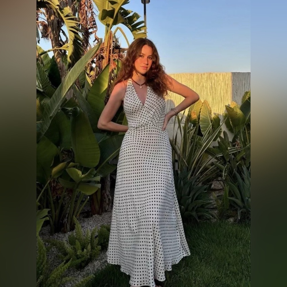 Zara Polka Dot Halter Midi Dress Size XS Oyster White Faux Wrap 8150/125 NWT